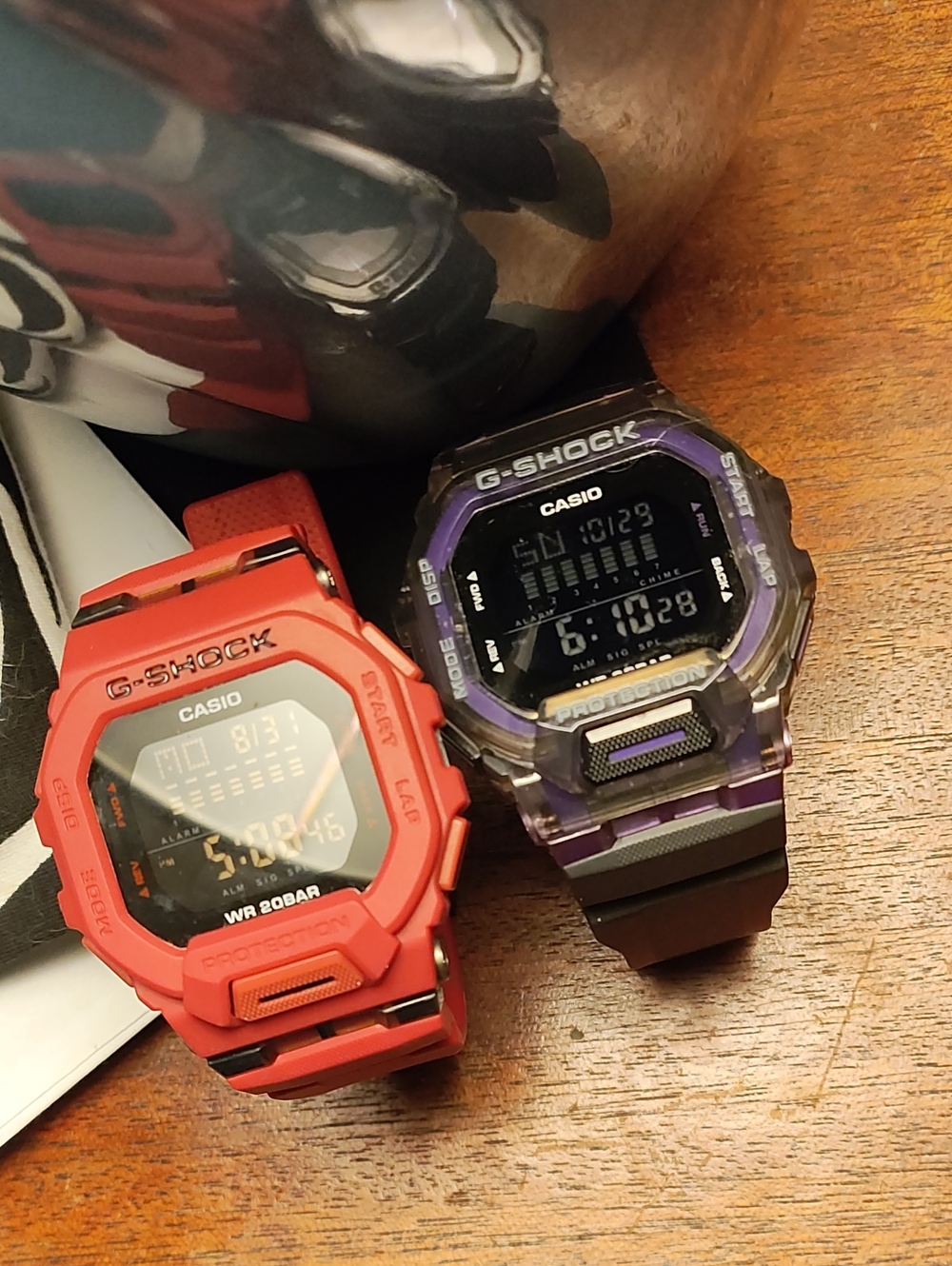 G-Shock Casio Digital Watch Pair - Red and Purple Accents